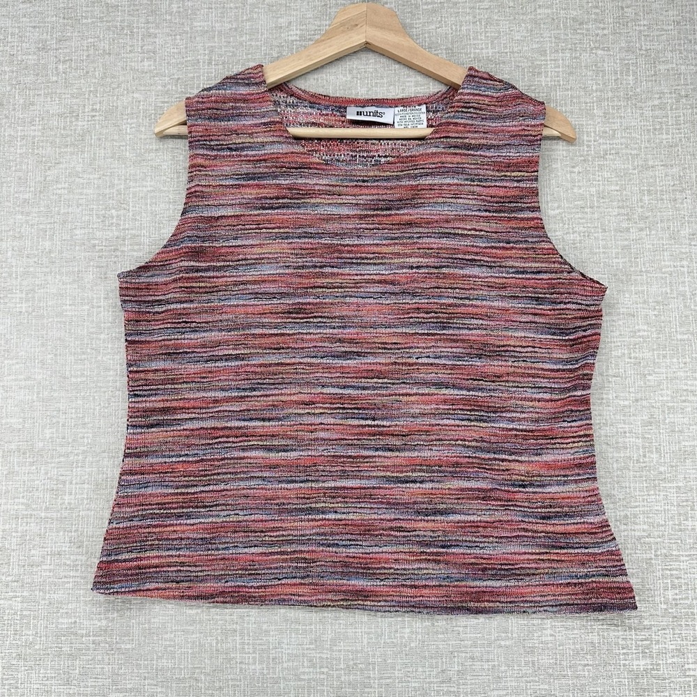 Units Tank Top Womens Petite Large Pink Multicolor‎ Stripe Knit Sleeveless Basic